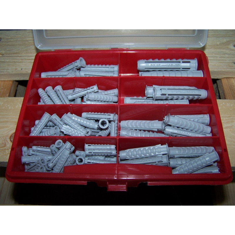 129tlg Sortimentbox unI 1 rot fischer SX-Dübel mit Rand 40x5, 50x6, 30x8 5x10, 4x12
