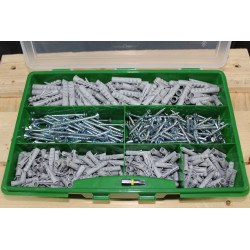 Sortimentskoffer Grün 400 tlg.Fischer Dübel:150x S6, 100x S8 - Schrauben:100x 4,5x40, 50x5x60 1 Bit TX20 25mm lang