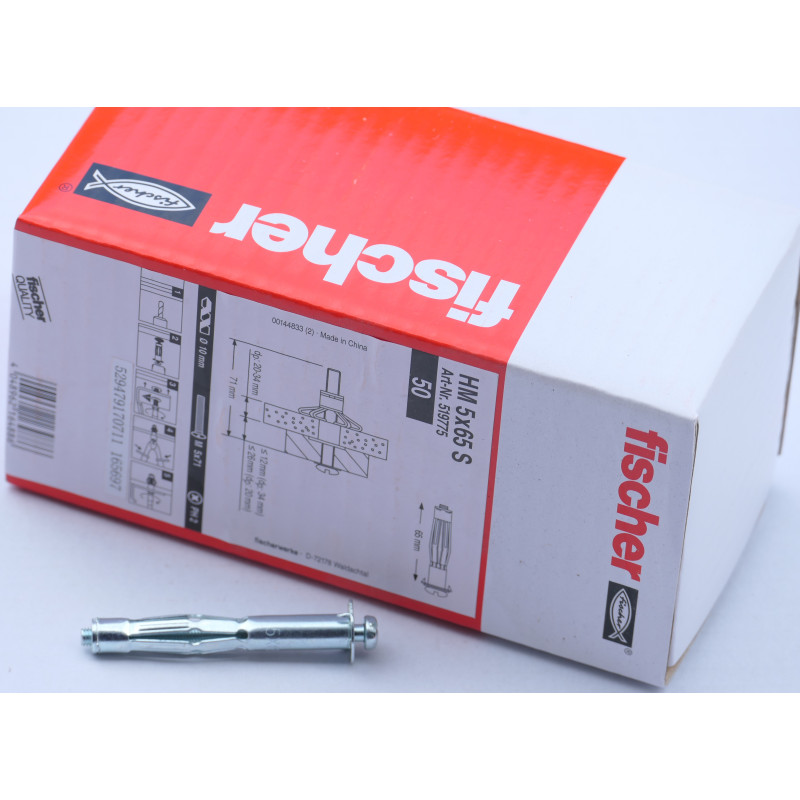 50 x fischer HM Hohlraumdübel 5x65S für Plattenbaustoffe 20-34 mm