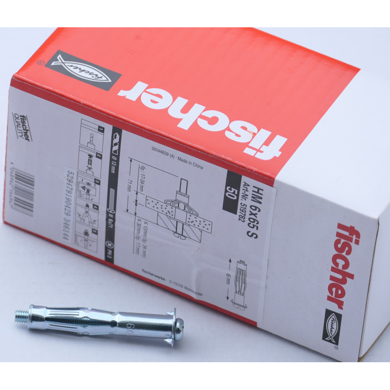 50 x fischer HM Hohlraumdübel 6x65S für Plattenbaustoffe 17-34mm