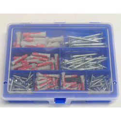 183-tlg Sortimentskasten blau mit Fischer DUOPOWER Dübel + Schrauben SK mit Torx Antrieb + 2 Industrie-Bits