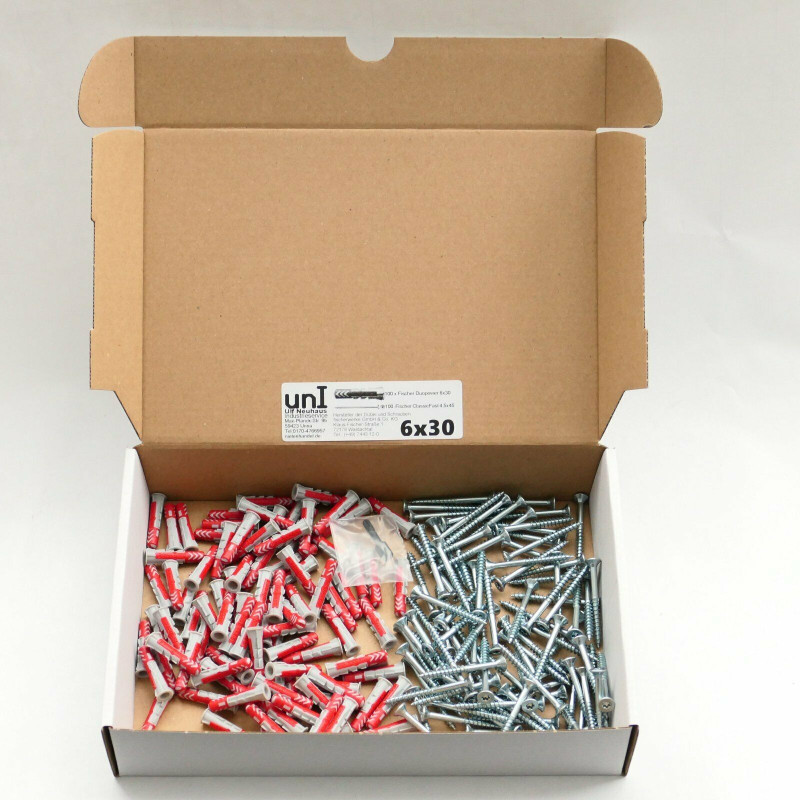 200 tlg 6x30 Fischer Duopower-Dübel / Schrauben /Bit Sortiment im Karton