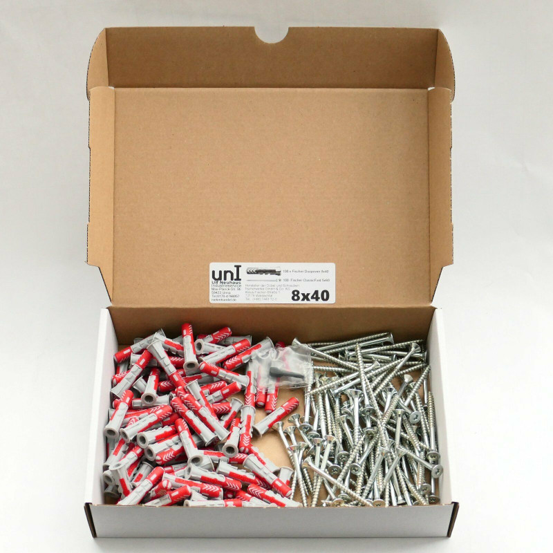200 tlg 8x40 Fischer Duopower-Dübel / Schrauben /Bit Sortiment im Karton