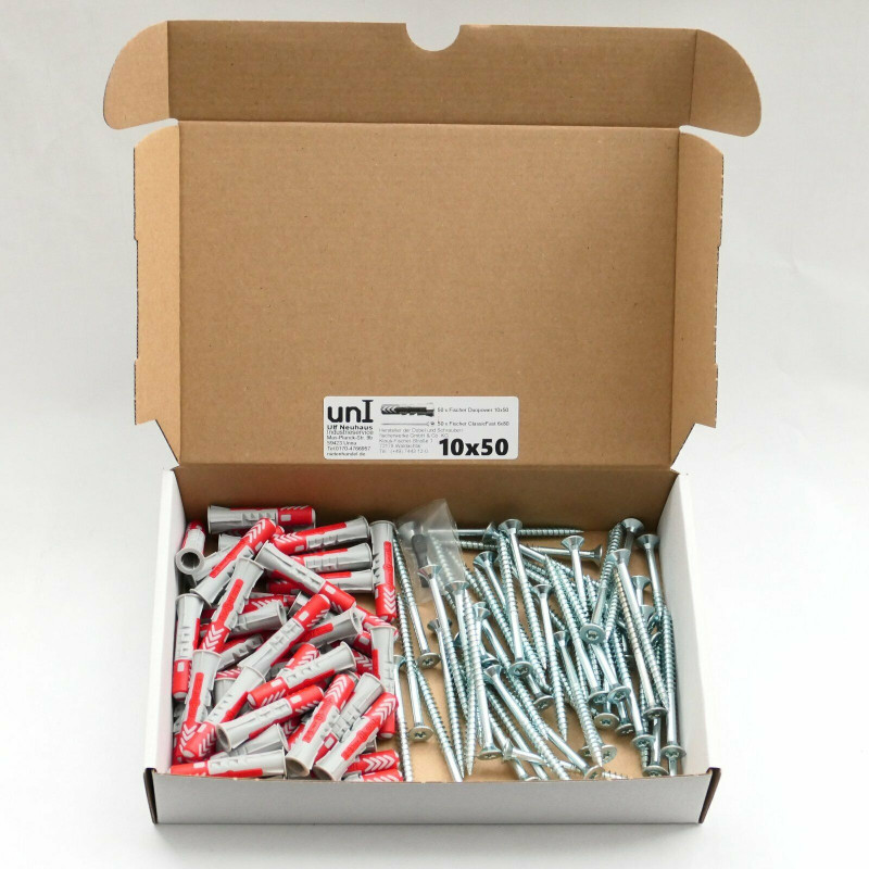 100 tlg 10x50 Fischer Duopower-Dübel / Schrauben /Bit Sortiment im Karton