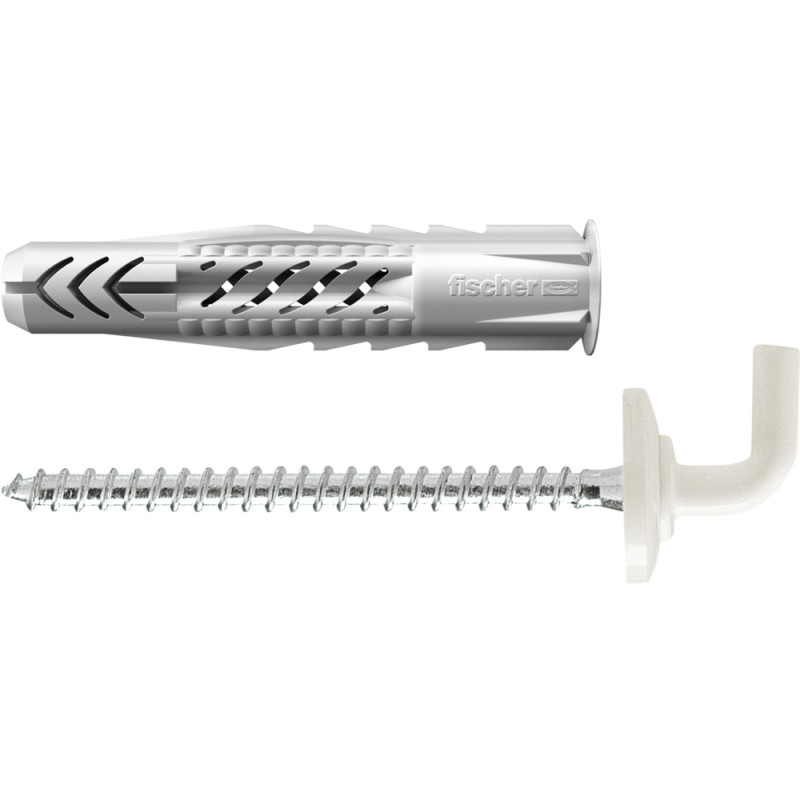 25 x fischer Universaldübel UX 8 x 50 WH N mit Rand und Winkelhaken nylonbeschichtet