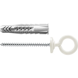 25 x fischer Universaldübel UX 8 x 50 OH N mit Rand und Ösenschraube nylonbeschichtet
