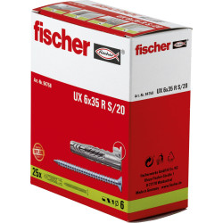 25 x fischer Universaldübel UX 6 x 35 R S/20 mit Rand und Schraube