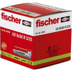 25 x fischer Universaldübel UX 8 x 50 R S/25 mit Rand und Schraube