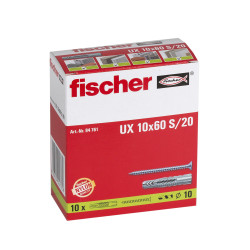 10 x fischer Universaldübel UX 10 x 60 R S/20 mit Rand und Schraube