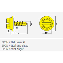 4,8x25 Stahl Sechskant-Bohrschraube mit angepresstem Bund und verzinkter Stahl-Scheibe mit EPDM-Dichtung